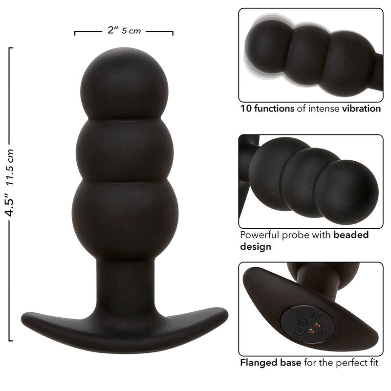CALEXOTICS - ROCK BOTTOM BEADED ANAL PLUG 10 VIBRATIONS SILICONE BLACK - Kink&Play
