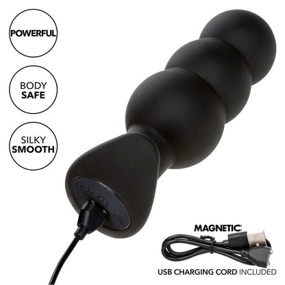 CALEXOTICS - ROCK BOTTOM BEADED ANAL PLUG 10 VIBRATIONS SILICONE BLACK - Kink&Play