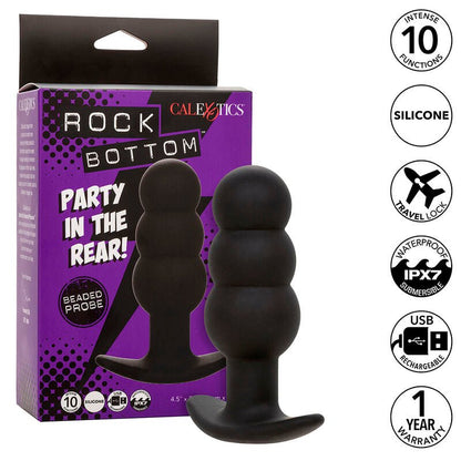 CALEXOTICS - ROCK BOTTOM BEADED ANAL PLUG 10 VIBRATIONS SILICONE BLACK - Kink&Play