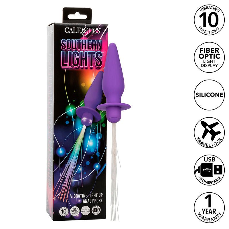 CALEXOTICS - SOUTHERN LIGHTS LIGHT UP ANAL PLUG 10 VIBRATIONS SILICONE PURPLE - Kink&Play
