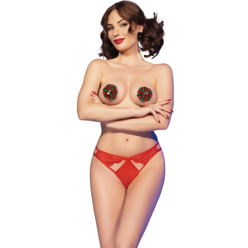 CHILIROSE - CR 4839 CHRISTMAS SET NIPPLE COVERS + PANTIES RED S/M - Kink&Play