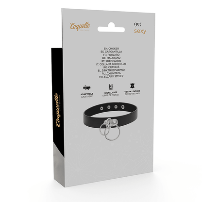 COQUETTE CHIC DESIRE - DOUBLE RING VEGAN LEATHER CHOKER - Kink&Play