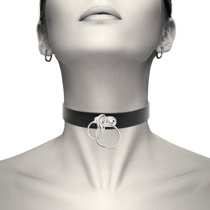 COQUETTE CHIC DESIRE - DOUBLE RING VEGAN LEATHER CHOKER - Kink&Play