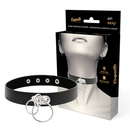 COQUETTE CHIC DESIRE - DOUBLE RING VEGAN LEATHER CHOKER - Kink&Play