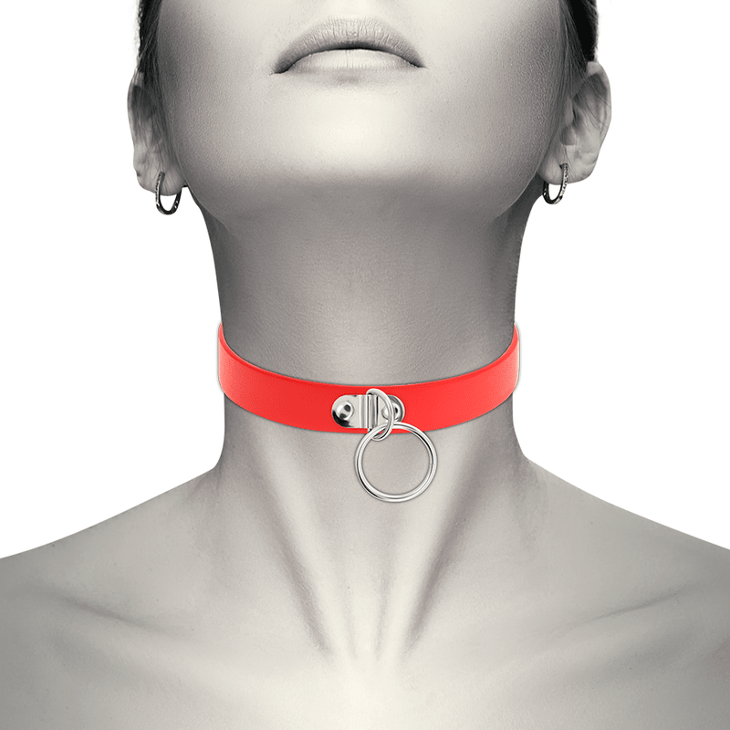 COQUETTE CHIC DESIRE - RED VEGAN LEATHER NECKLACE WOMAN FETISH ACCESSORY - Kink&Play
