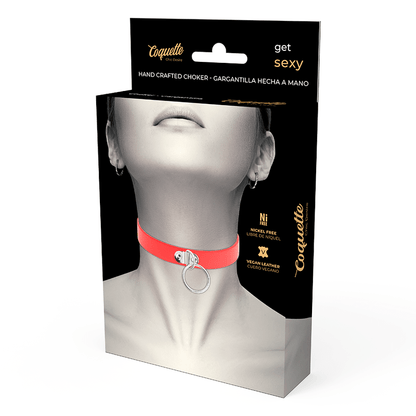 COQUETTE CHIC DESIRE - RED VEGAN LEATHER NECKLACE WOMAN FETISH ACCESSORY - Kink&Play