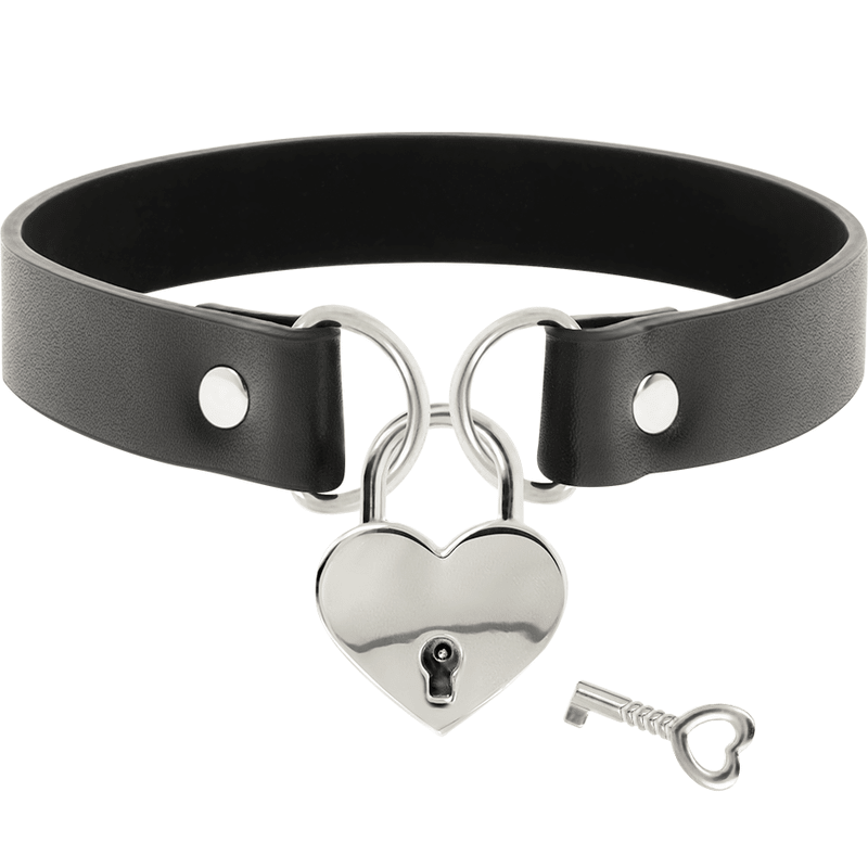 COQUETTE CHIC DESIRE - VEGAN LEATHER NECKLACE WITH HEART ACCESSORY WITH KEY - Kink&Play