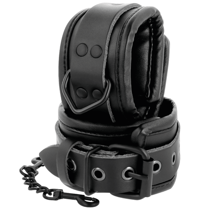DARKNESS - ADJUSTABLE ANKLE HANDCUFFS BLACK LEATHER - Kink&Play
