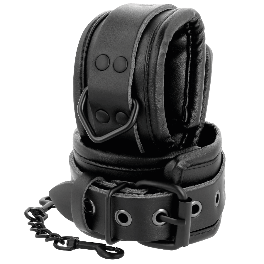 DARKNESS - ADJUSTABLE BLACK LEATHER HANDS HANDCUFFS - Kink&Play