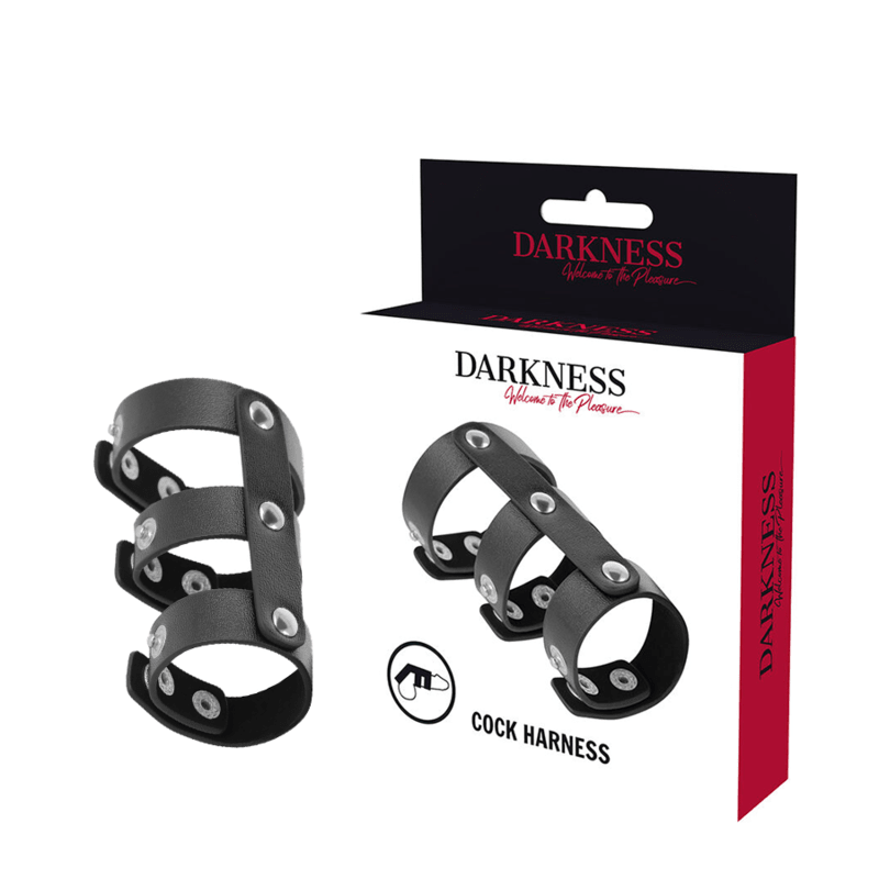 DARKNESS - ADJUSTABLE LEATHER DOUBLE PENIS AND TESTICLE RING - Kink&Play