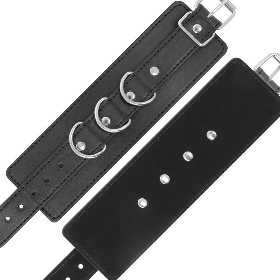 DARKNESS - BLACK ADJUSTABLE LEATHER ANKLE HANDCUFFS - Kink&Play