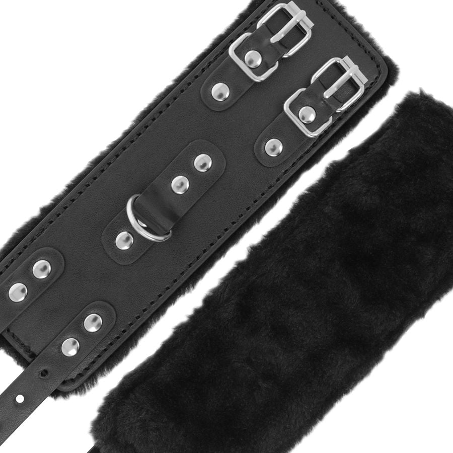 DARKNESS - BLACK ADJUSTABLE LEATHER HANDCUFFS WITH LINING - Kink&Play