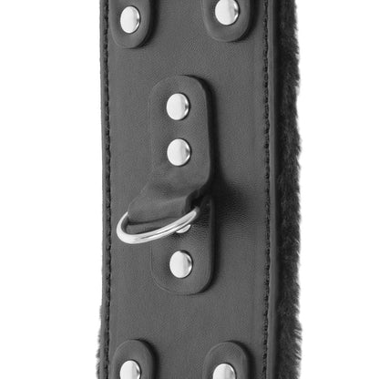 DARKNESS - BLACK ADJUSTABLE LEATHER HANDCUFFS WITH LINING - Kink&Play