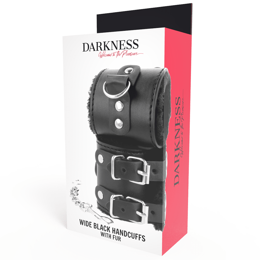 DARKNESS - BLACK ADJUSTABLE LEATHER HANDCUFFS WITH LINING - Kink&Play