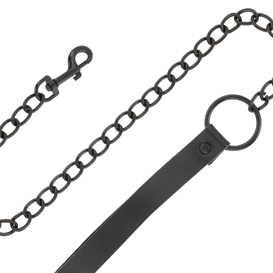 DARKNESS - BLACK LEATHER HANDCUFFS AND COLLAR - Kink&Play