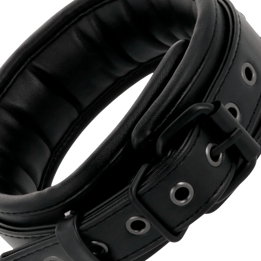 DARKNESS - BLACK LEATHER HANDCUFFS AND COLLAR - Kink&Play