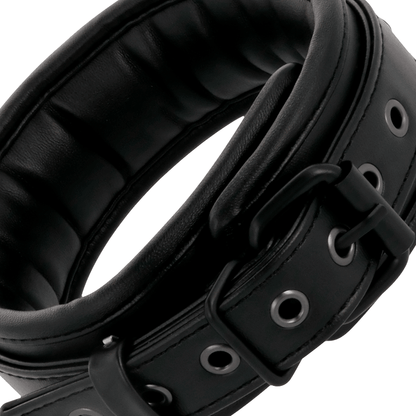 DARKNESS - BLACK LEATHER HANDCUFFS AND COLLAR - Kink&Play