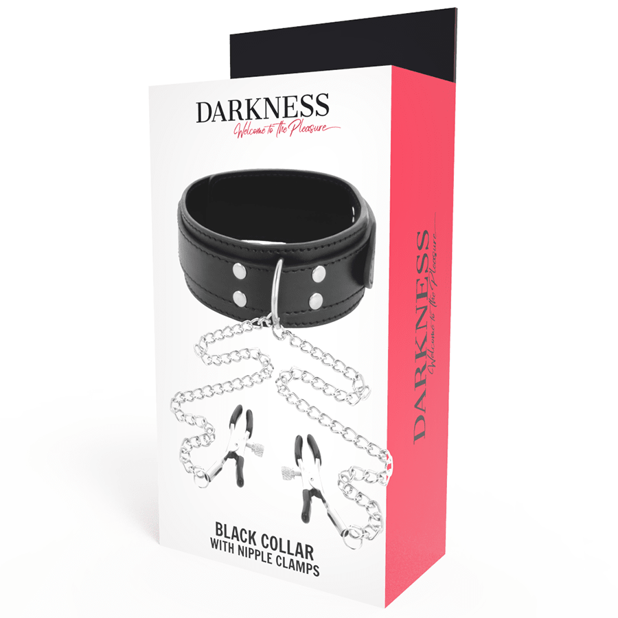 DARKNESS - COLLAR WITH NIPPLE CLAMPS BLACK - Kink&Play