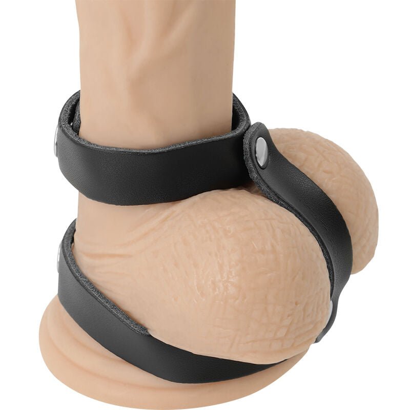 DARKNESS - LEATHER ADJUSTABLE PENIS AND TESTICLE RING - Kink&Play