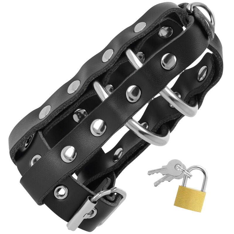DARKNESS - LEATHER CHASTITY CAGE WITH LOCK - Kink&Play