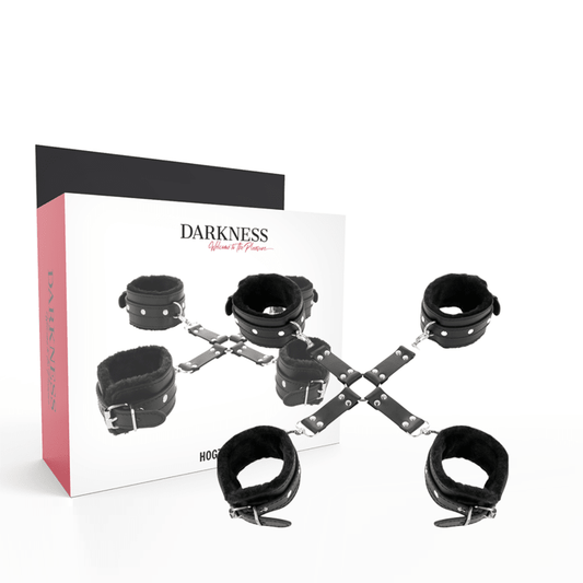 DARKNESS - LEATHER HANDCUFFS FOR FOOT AND HANDS BLACK - Kink&Play