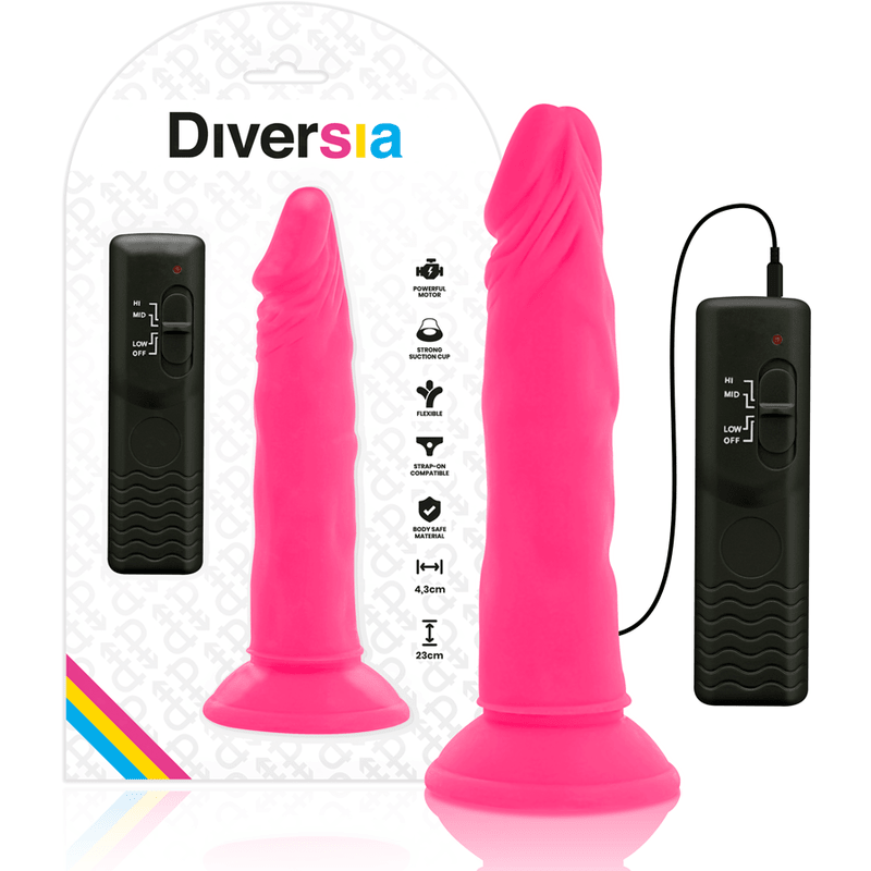 DIVERSIA - FLEXIBLE VIBRATING DILDO PINK 23 CM - O - 4.3 CM - Kink&Play