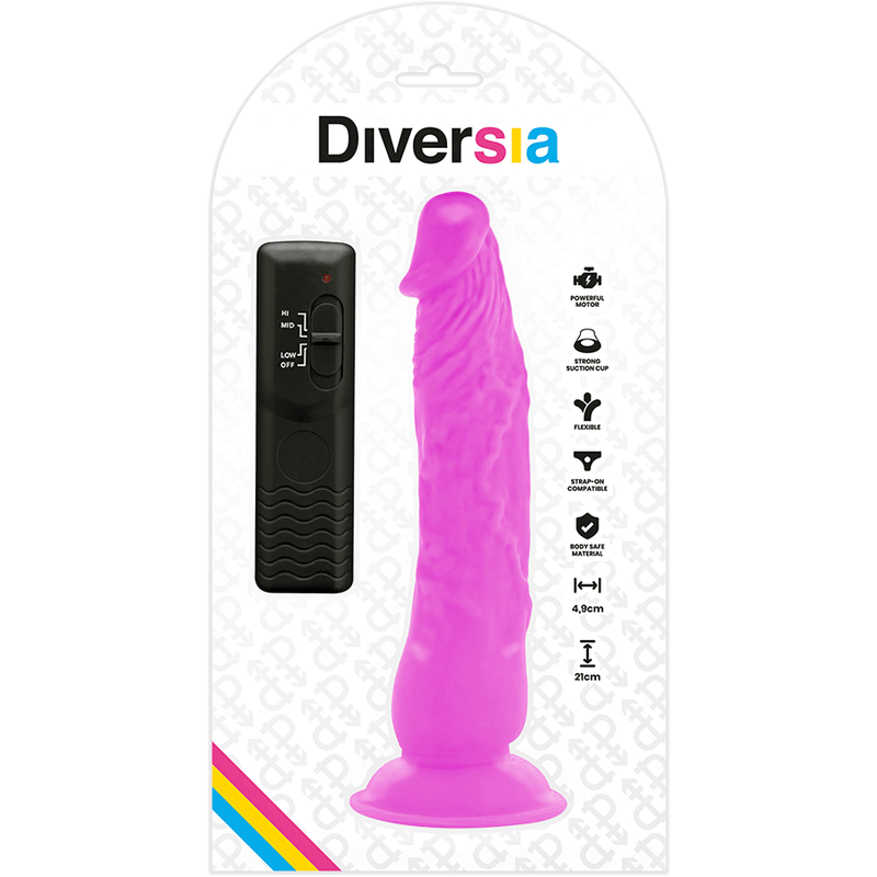 DIVERSIA - FLEXIBLE VIBRATING DILDO PURPLE 21 CM - O - 4.9 CM - Kink&Play