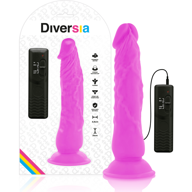 DIVERSIA - FLEXIBLE VIBRATING DILDO PURPLE 21 CM - O - 4.9 CM - Kink&Play