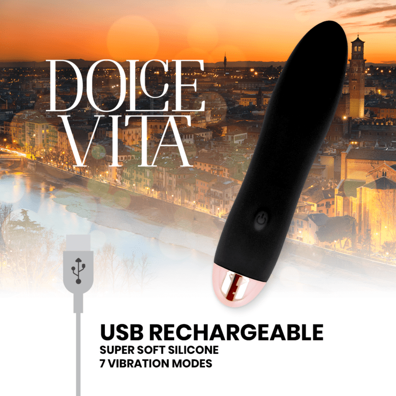 DOLCE VITA - RECHARGEABLE VIBRATOR FOUR BLACK 7 SPEEDS - Kink&Play