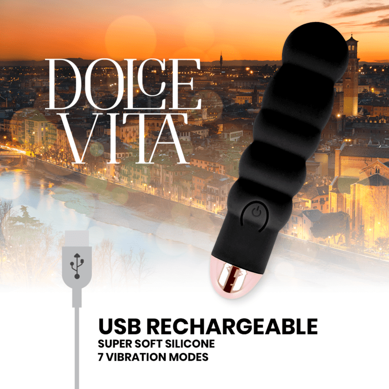 DOLCE VITA - RECHARGEABLE VIBRATOR SIX BLACK 7 SPEEDS - Kink&Play