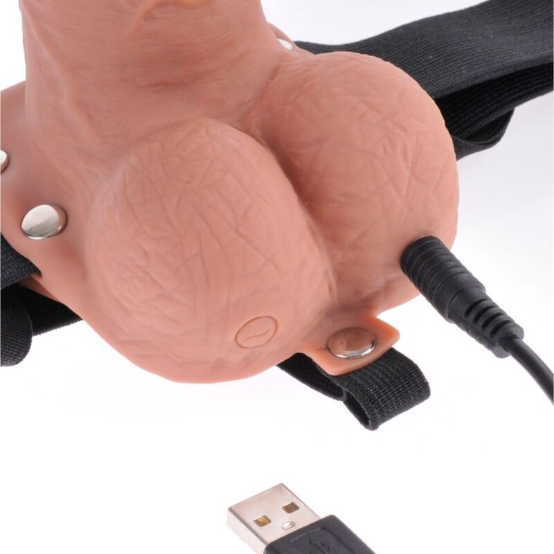 FETISH FANTASY SERIES - ADJUSTABLE HARNESS REALISTIC PENIS WITH BALLS RECHARGEABLE AND VIBRATOR 17.8 CM - Kink&Play