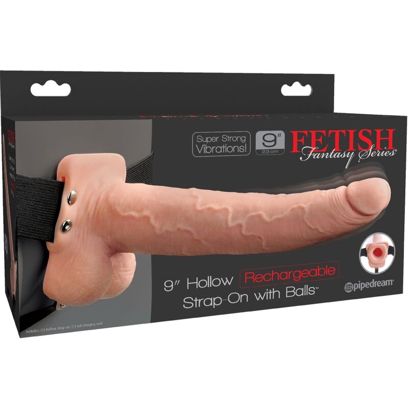 FETISH FANTASY SERIES - ADJUSTABLE HARNESS REALISTIC PENIS WITH BALLS RECHARGEABLE AND VIBRATOR 23 CM - Kink&Play