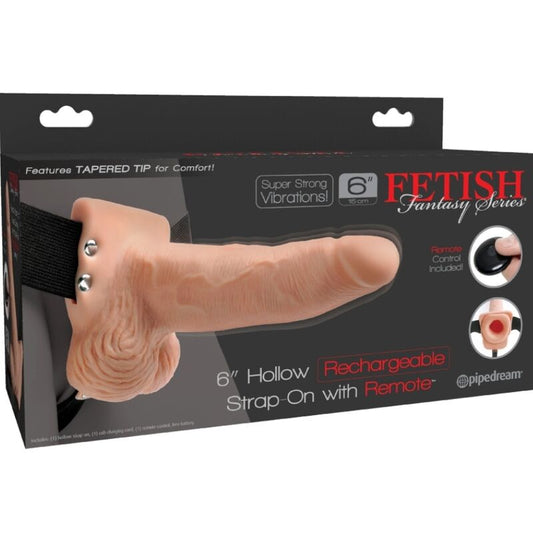 FETISH FANTASY SERIES - ADJUSTABLE HARNESS REMOTE CONTROL REALISTIC PENIS WITH RECHARGEABLE TESTICLES AND VIBRATOR 15 CM - Kink&Play