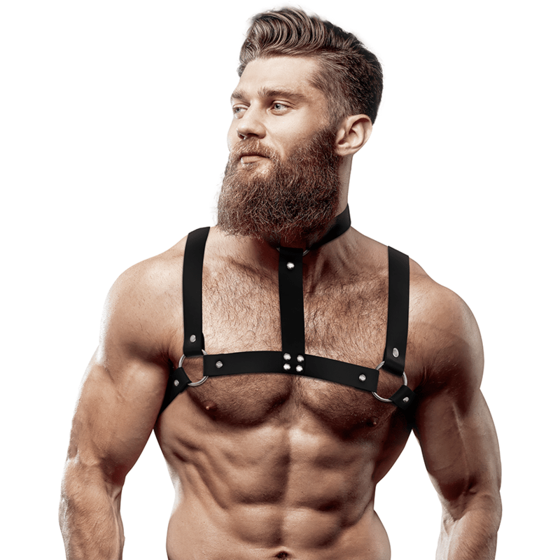 FETISH SUBMISSIVE ATTITUDE - ADJUSTABLE ECO - LEATHER CHEST HARNESS WITH NECKLACE FOR MEN - Kink&Play
