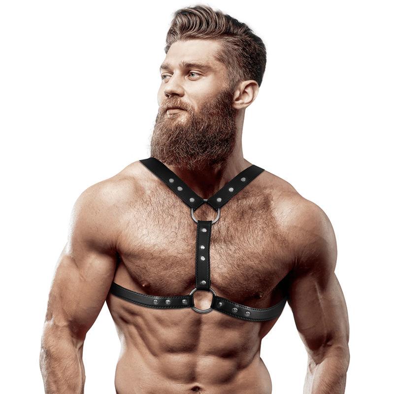 FETISH SUBMISSIVE ATTITUDE - ECO - LEATHER CHEST HARNESS WITH DOUBLE SUPPORT AND STUDS FOR MEN - Kink&Play