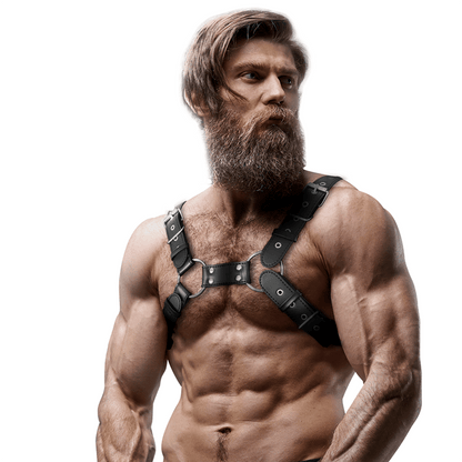 FETISH SUBMISSIVE ATTITUDE - MENS ADJUSTABLE ECO - LEATHER CHEST BULLDOG HARNESS - Kink&Play