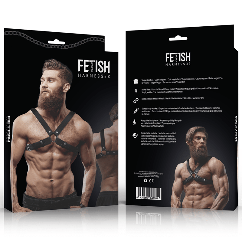 FETISH SUBMISSIVE ATTITUDE - MENS ADJUSTABLE ECO - LEATHER CROSS CHEST BULLDOG HARNESS - Kink&Play