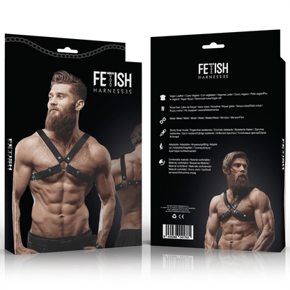 FETISH SUBMISSIVE ATTITUDE - MENS ADJUSTABLE ECO - LEATHER CROSS CHEST BULLDOG HARNESS - Kink&Play
