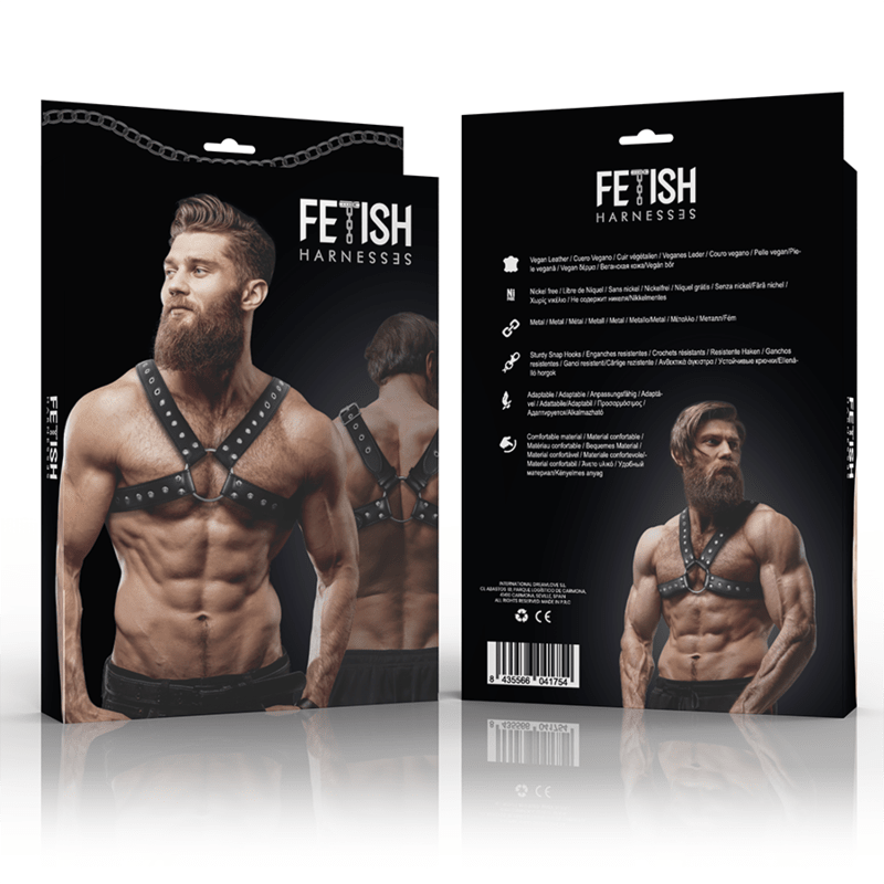 FETISH SUBMISSIVE ATTITUDE - MENS CROSS - OVER ECO - LEATHER CHEST HARNESS WITH STUDS - Kink&Play