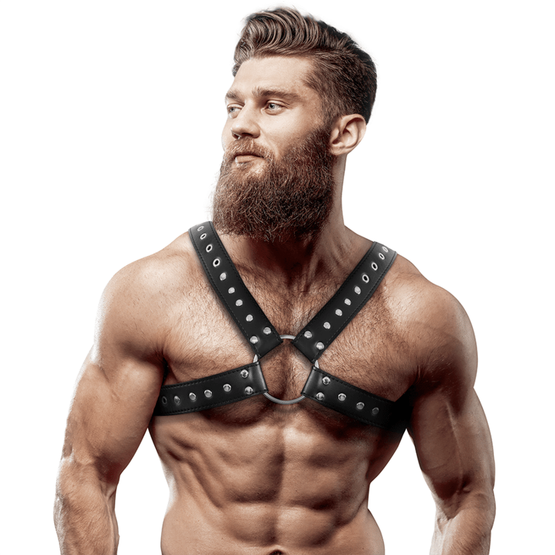 FETISH SUBMISSIVE ATTITUDE - MENS CROSS - OVER ECO - LEATHER CHEST HARNESS WITH STUDS - Kink&Play