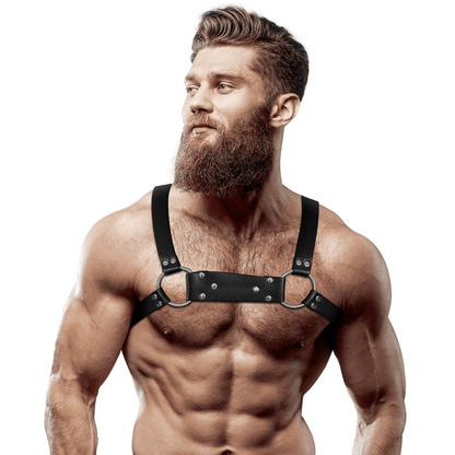 FETISH SUBMISSIVE ATTITUDE - MENS ECO - LEATHER BULLDOG CHEST HARNESS SIZE M/L - Kink&Play