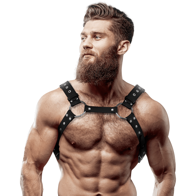 FETISH SUBMISSIVE ATTITUDE - MENS ECO - LEATHER CHEST HARNESS WITH STUDS - Kink&Play