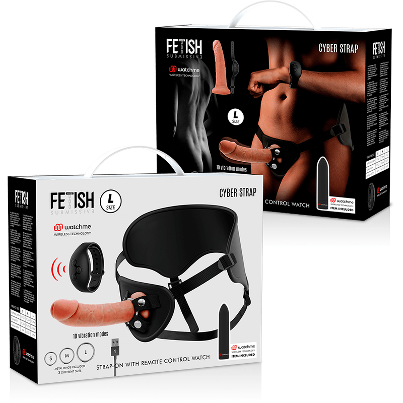 FETISH SUBMISSIVE CYBER STRAP - HARNESS WITH DILDO AND BULLET REMOTE CONTROL WATCHME L TECHNOLOGY - Kink&Play