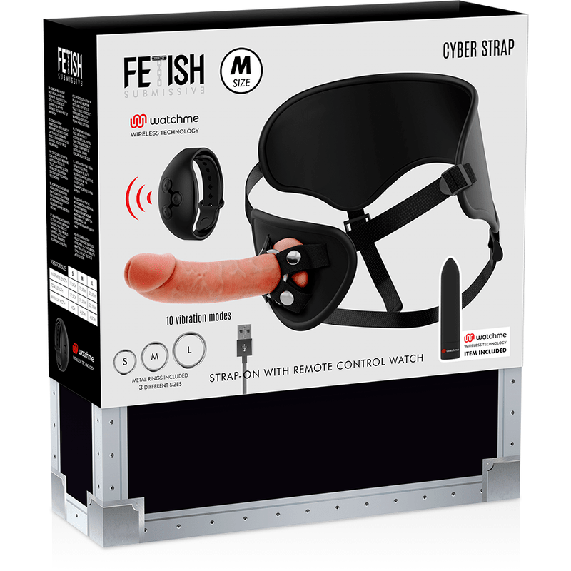 FETISH SUBMISSIVE CYBER STRAP - HARNESS WITH DILDO AND BULLET REMOTE CONTROL WATCHME M TECHNOLOGY - Kink&Play