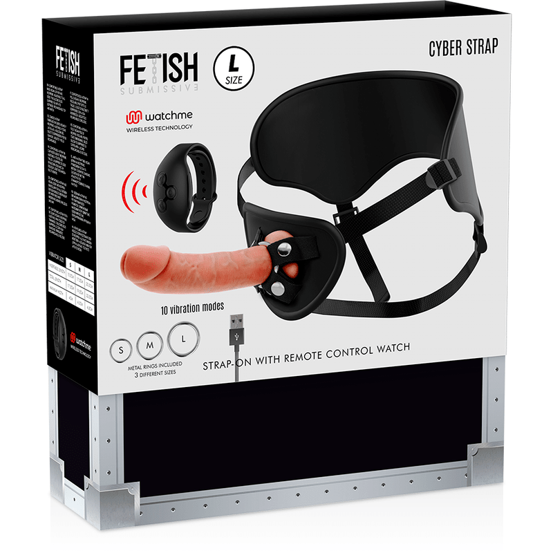 FETISH SUBMISSIVE CYBER STRAP - HARNESS WITH REMOTE CONTROL DILDO WATCHME L TECHNOLOGY - Kink&Play