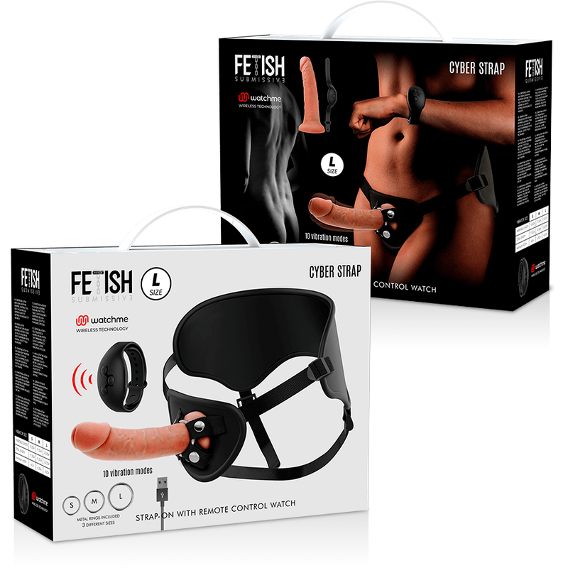 FETISH SUBMISSIVE CYBER STRAP - HARNESS WITH REMOTE CONTROL DILDO WATCHME L TECHNOLOGY - Kink&Play