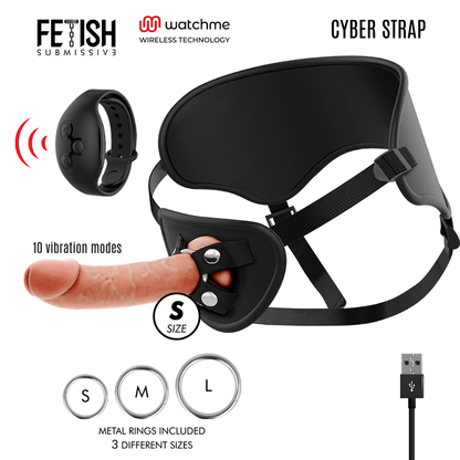 FETISH SUBMISSIVE CYBER STRAP - HARNESS WITH REMOTE CONTROL DILDO WATCHME S TECHNOLOGY - Kink&Play
