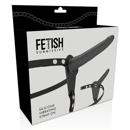 FETISH SUBMISSIVE HARNESS - BLACK SILICONE VIBRATOR 15 CM - Kink&Play