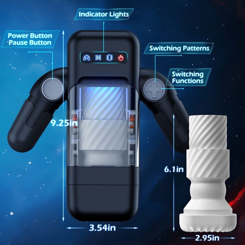 GAME CUP - THRUSTING VIBRATION MASTURBATOR WITH HEATING FUNCTION AND MOBILE SUPPORT - BLACK - Kink&Play