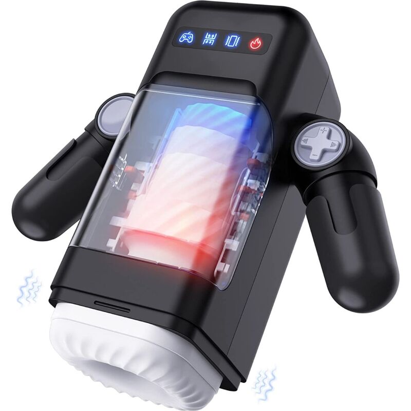 GAME CUP - THRUSTING VIBRATION MASTURBATOR WITH HEATING FUNCTION AND MOBILE SUPPORT - BLACK - Kink&Play